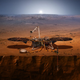 A rendering of the Mars InSight rover at work.